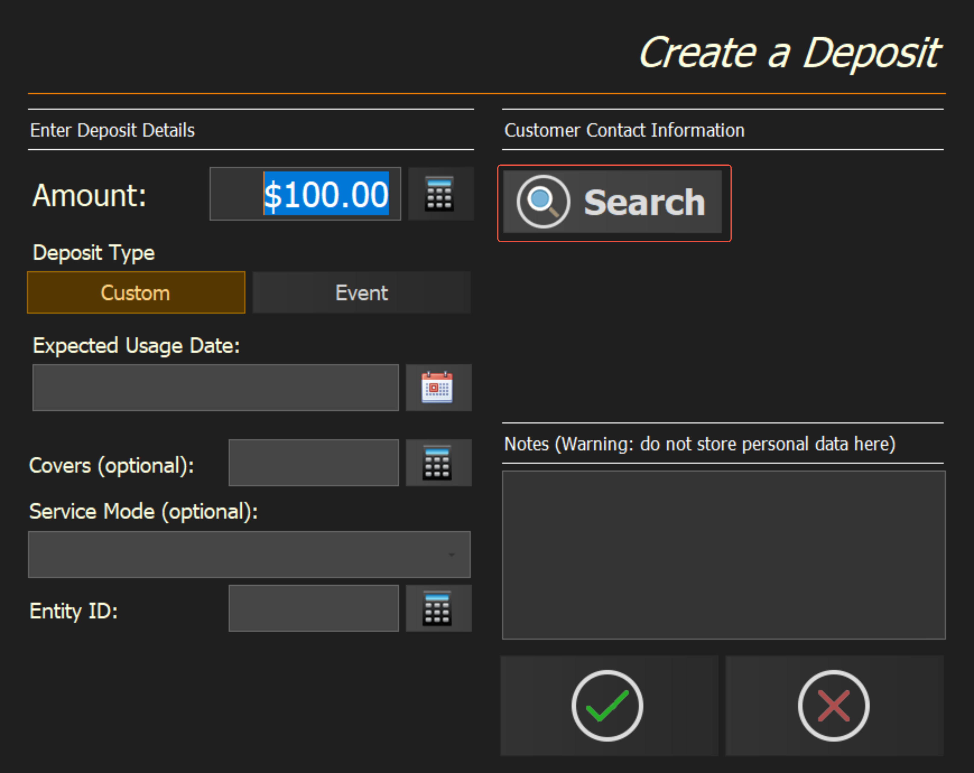 The contact search on the deposit
