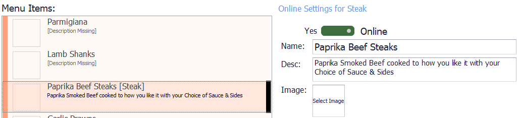 The description field in the Online Settings area