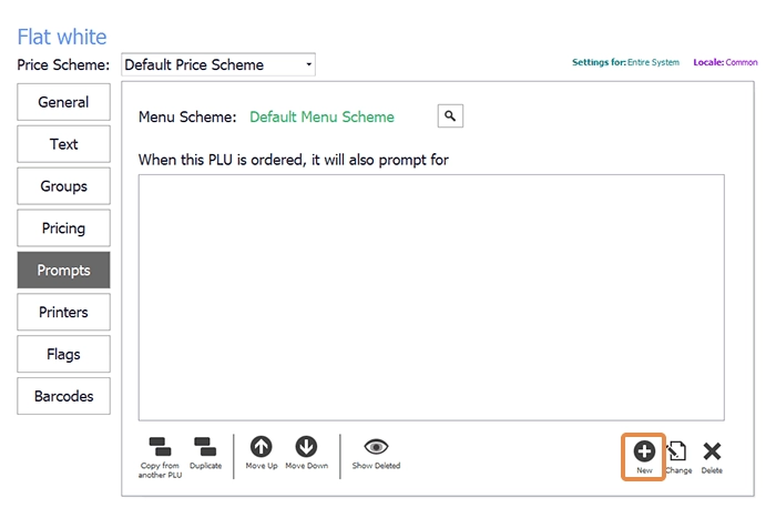 The PLU prompt settings with a custom lookup page selected