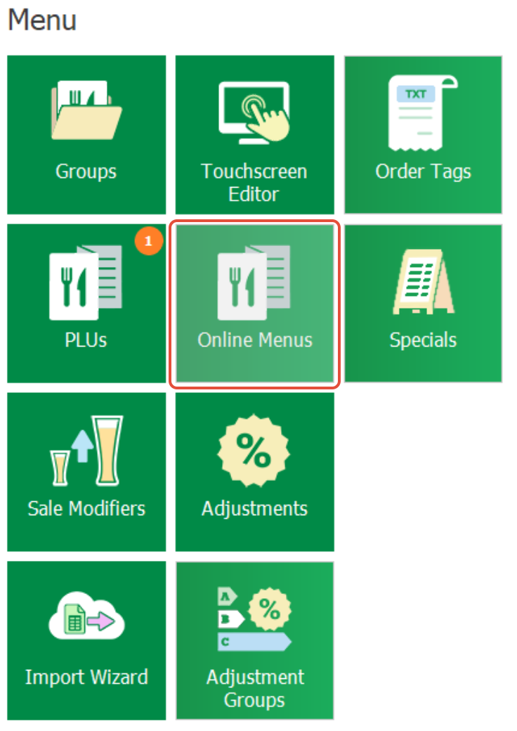 Online Menus under the Menu option