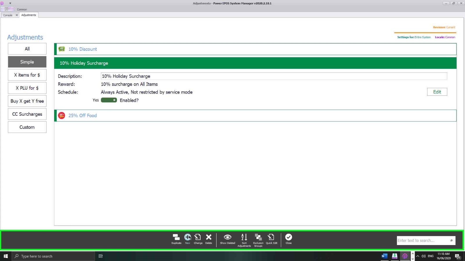 The New option in the adjustments control panel