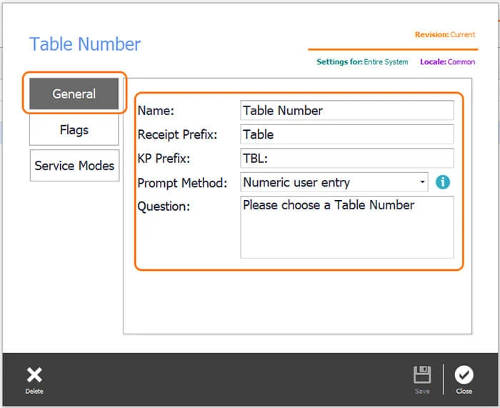 A new order tag being created for table numbers