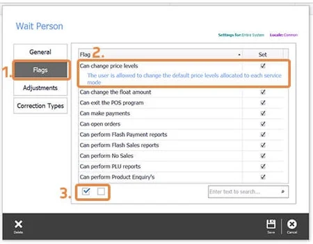 The Flags page with a flag selected and its description shown
