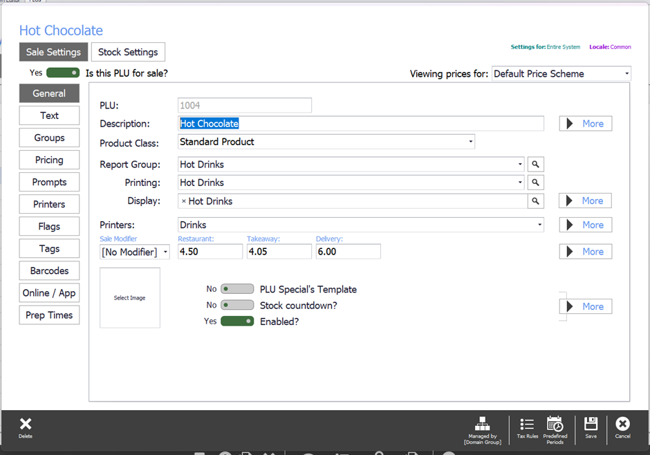 The PLU list in POS System Manager with a PLU being edited