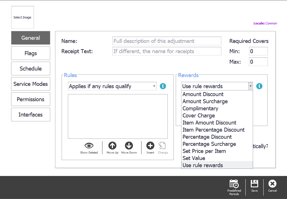 The reward method drop-down open on the adjustment