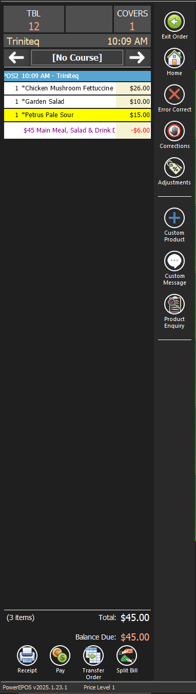 The deal applied on the transaction with asterisks beside the changed items