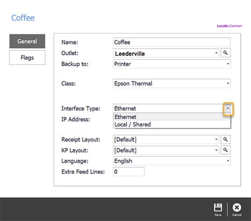 The interface drop-down showing Ethernet and Local/Shared
