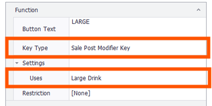 A button on the prompt page with Key Type set to Sale Post Modifier Key