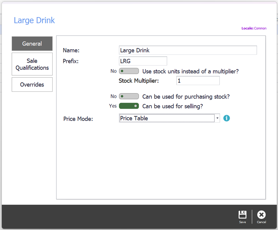 The new sales modifier with its name and prefix entered