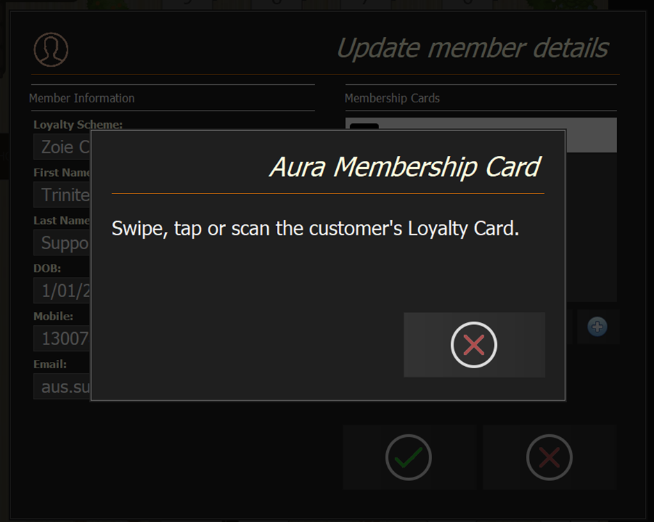 The POS waiting for the loyalty card to be scanned