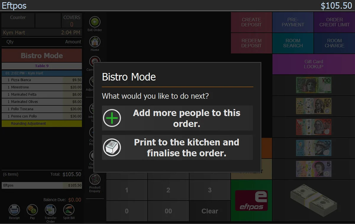 The POS asking whether to add more people or finalise