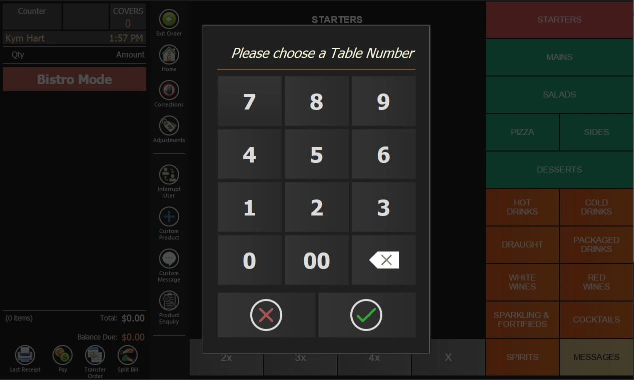 The table number prompt
