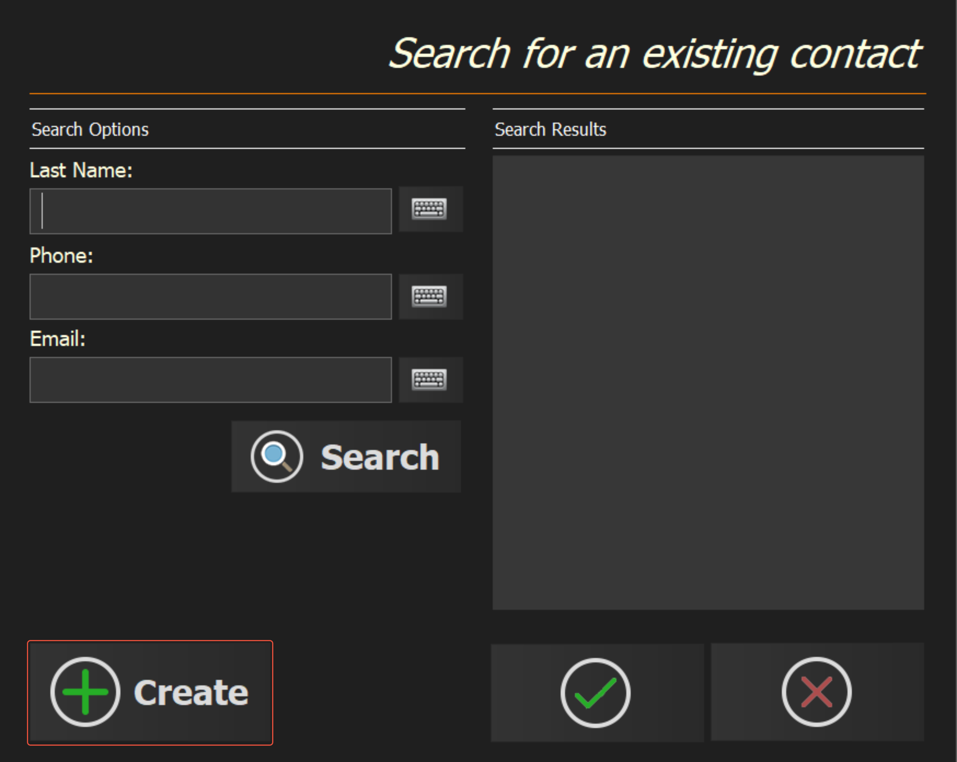 The Create option at the bottom left of the contact search