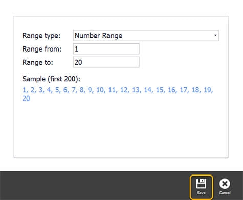 The service mode window showing the saved table range