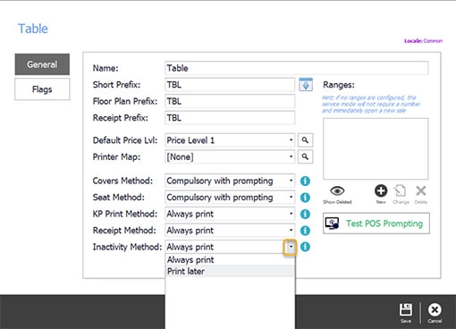 The Inactivity Method drop-down set to print later