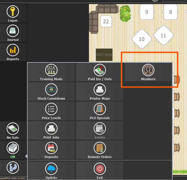 The PowerEPOS menu with the Members tile