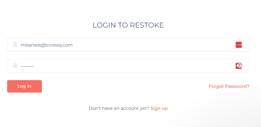 The Restoke dashboard with the Settings menu open
