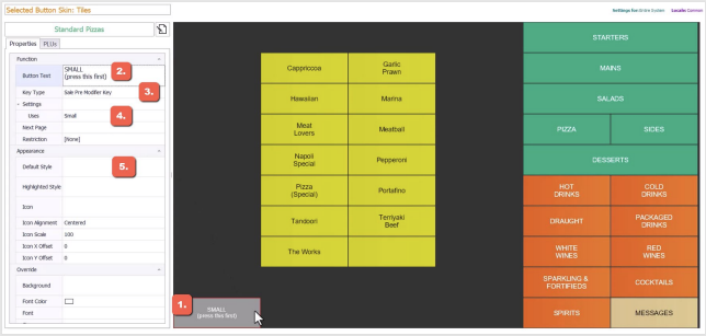 A size button configured with its button text, key type and size