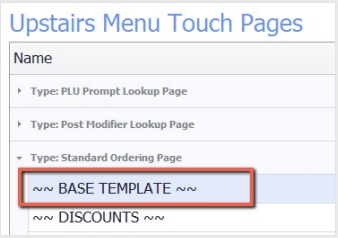 The Base Template page open with a button selected