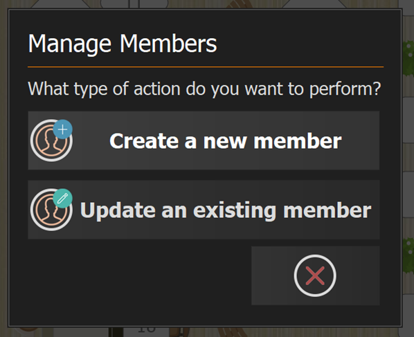 The Members screen offering Create and Update