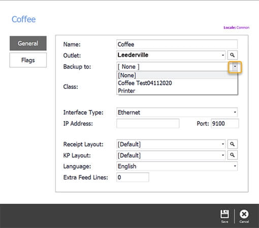 The backup printer drop-down on the new printer settings