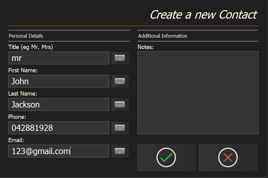 A new contact with name, phone number and notes