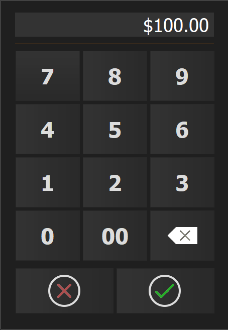 The deposit amount entered with the green tick