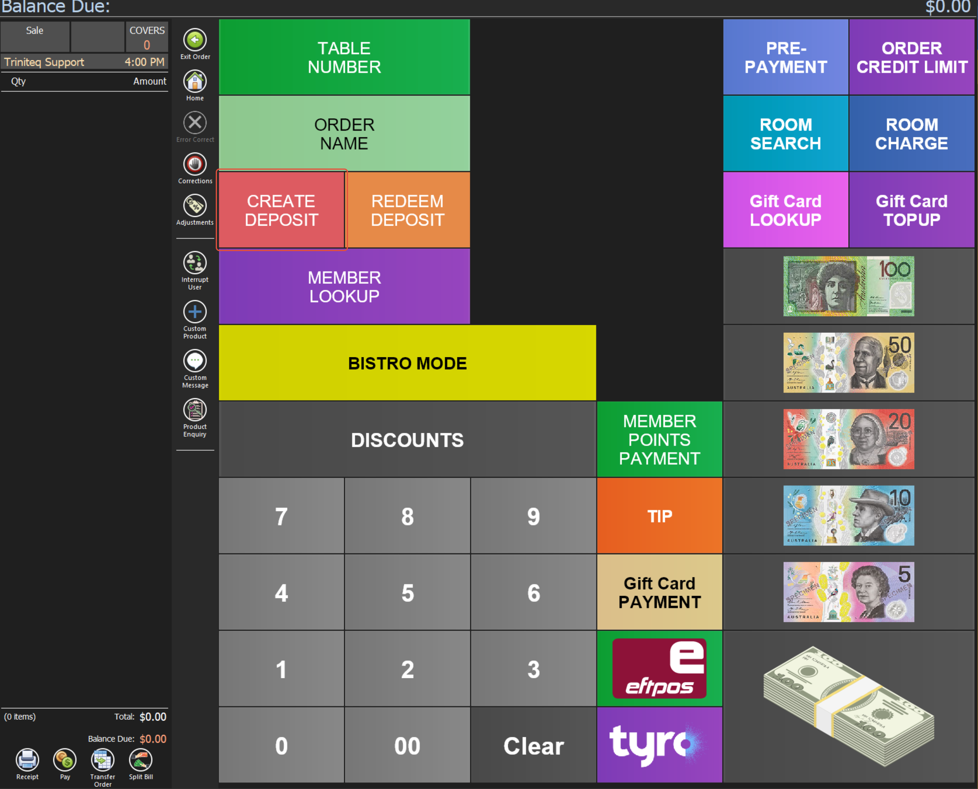 The Create Deposit button on the pay screen