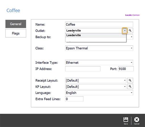 The outlet drop-down on the new printer