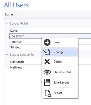 A user profile with the options menu open on Change