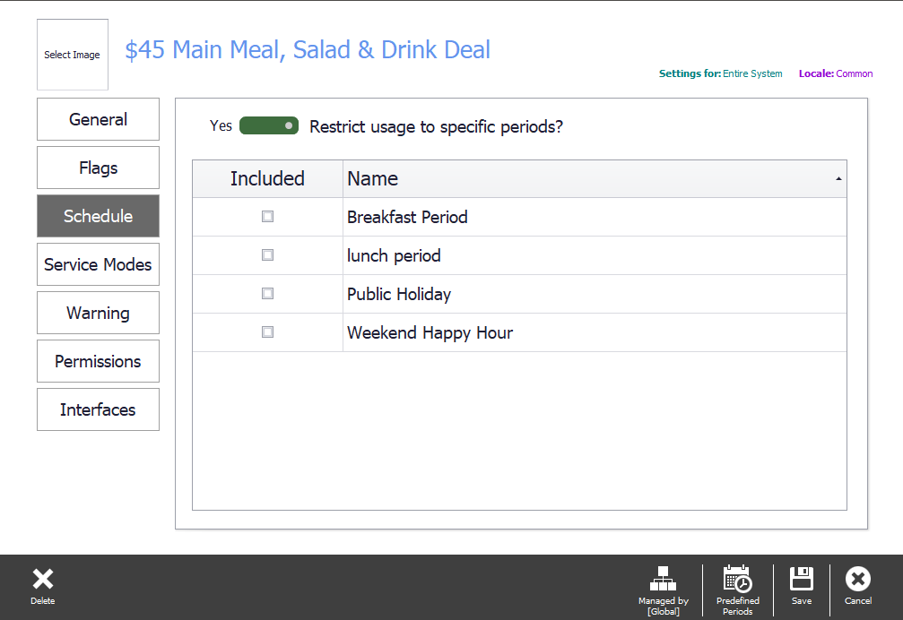 The schedule settings on the adjustment