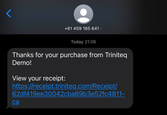 The receipt SMS as the customer receives it