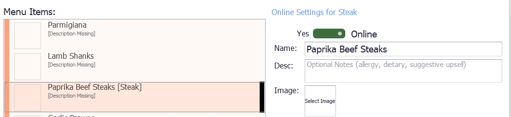 The Name field in the Online Settings area