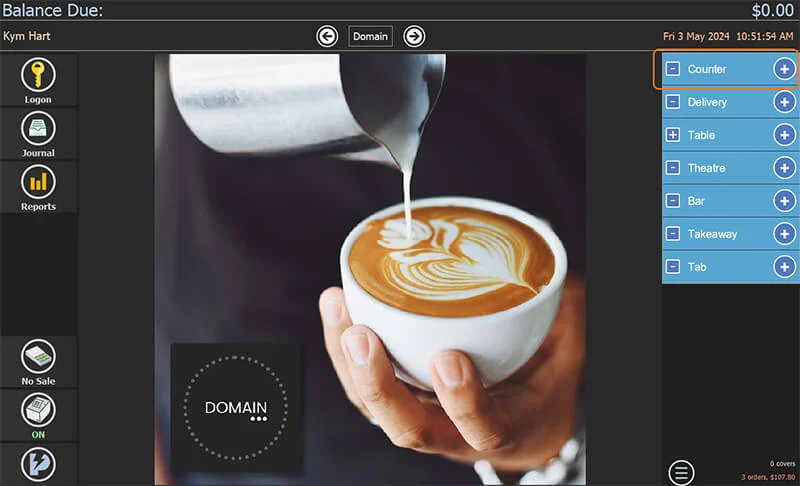 The Service Modes button at the top right of the POS
