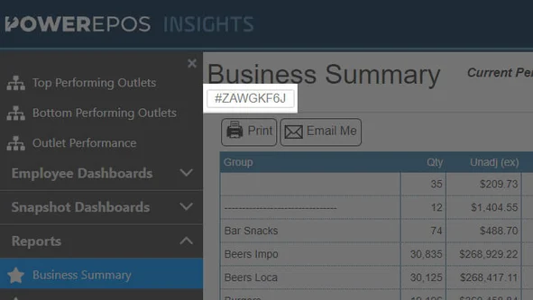 The change code beginning with a hash shown on an Insights report