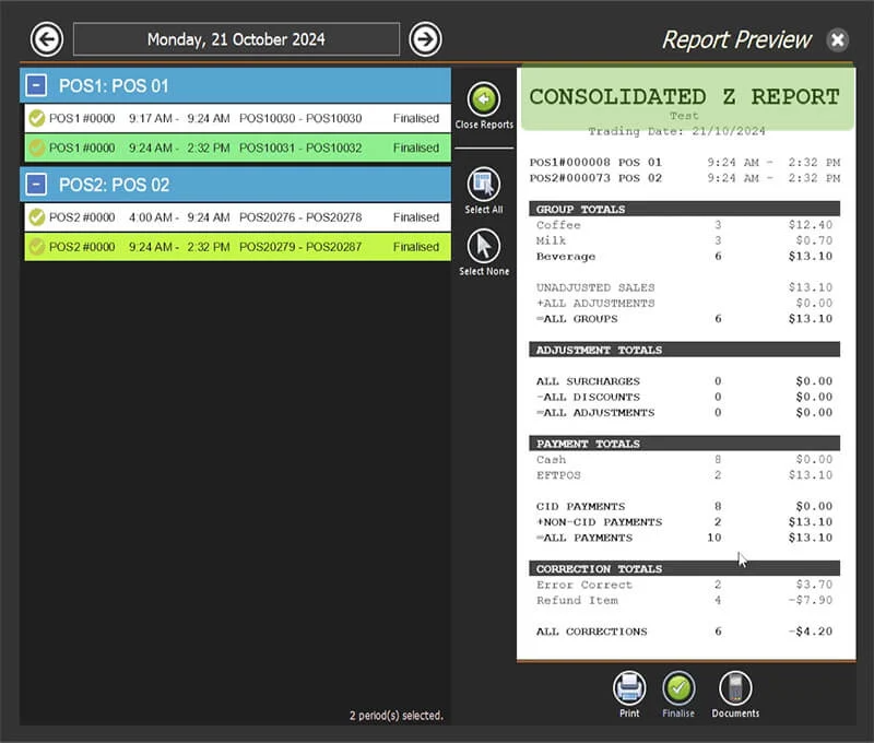 The finalised consolidated Z report