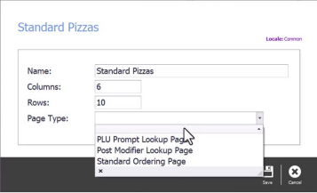 The new page dialog with a name, column and row counts, and Standard Ordering Page selected