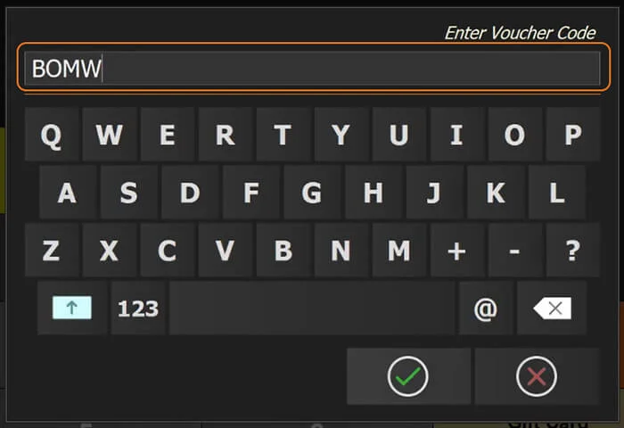 The voucher code window with the last four digits entered