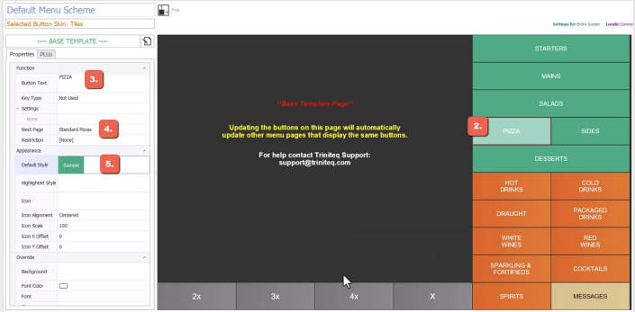 The button properties with Button Text, Next Page and Default Style set