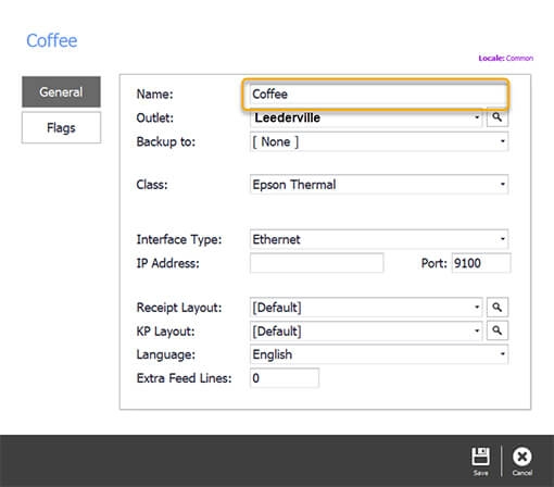 The New Printer Settings window with a name entered