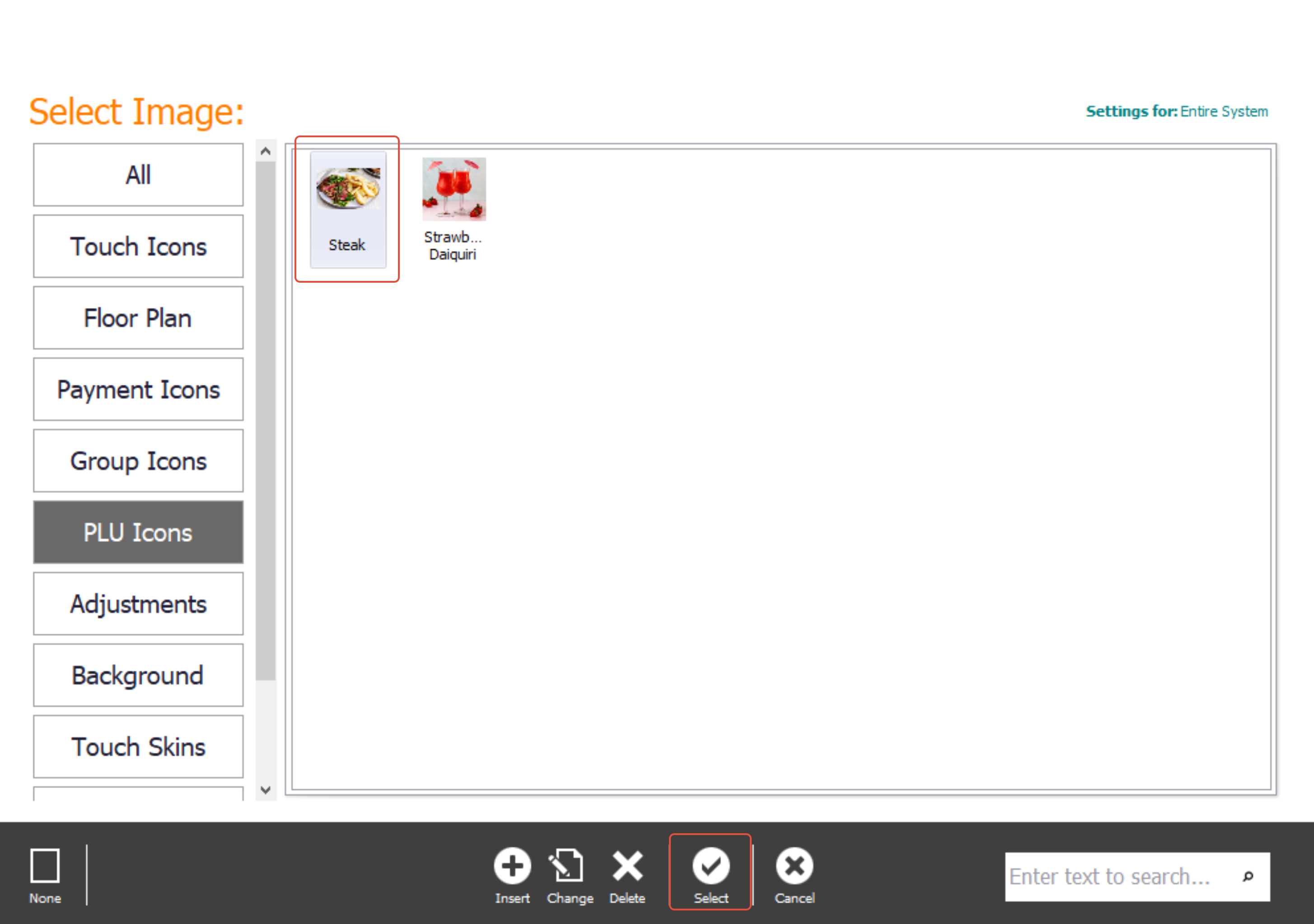 The image selection screen opened from Online Settings