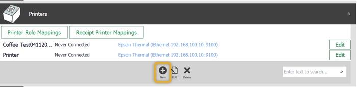 The control panel with the New printer icon