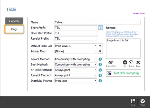 The Flags icon on the left of the service mode window