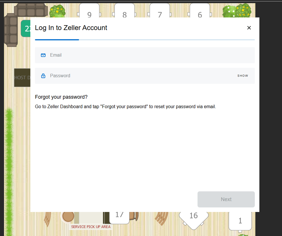 The Zeller sign-in screen