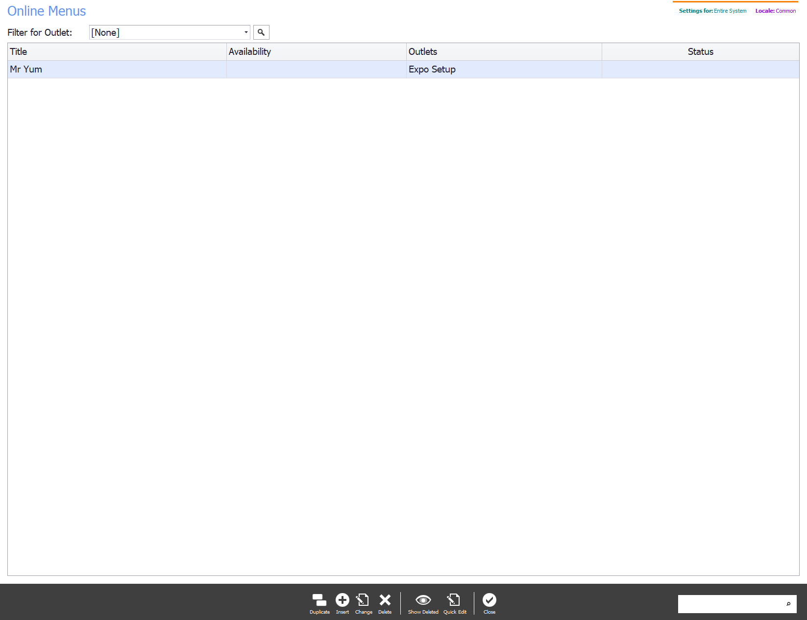 The list of existing online menus