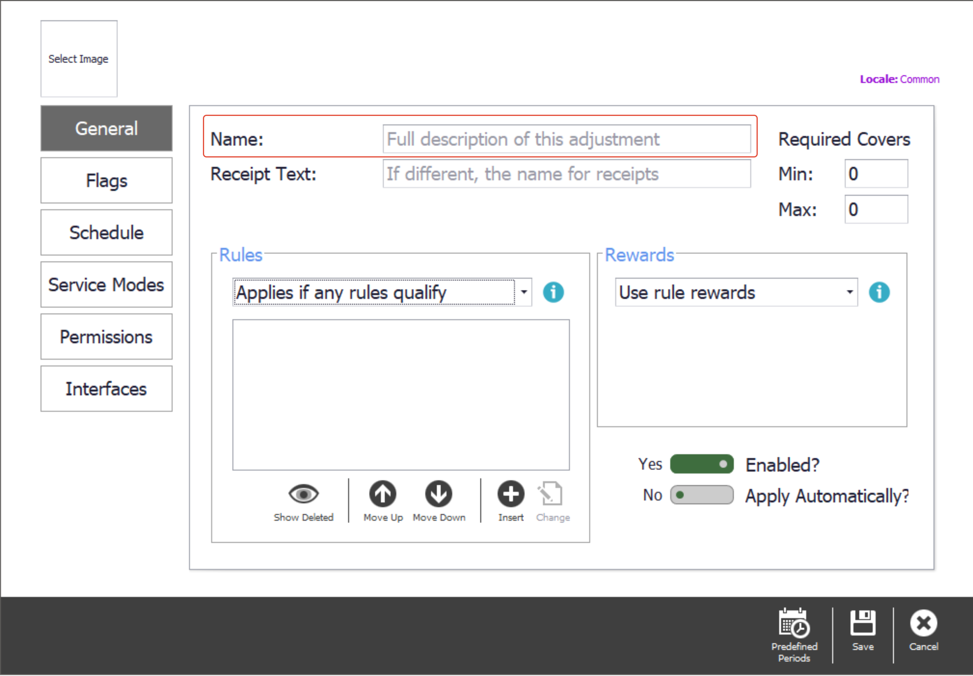 The general settings of the customised adjustment with its name