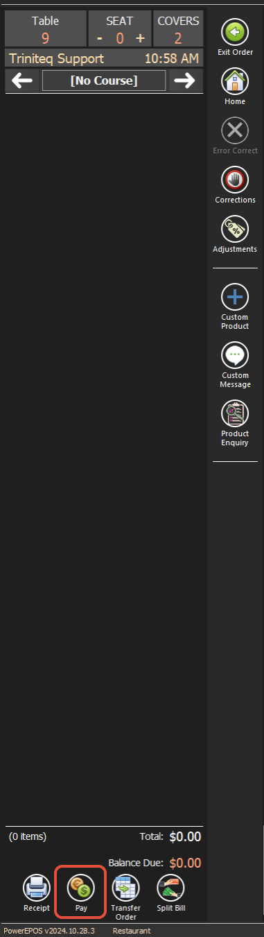 The POS pay screen