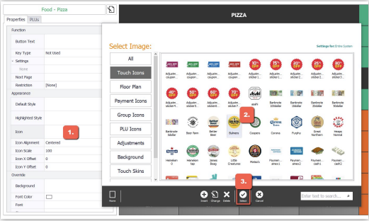 The Graphics Library open to choose an icon for a button