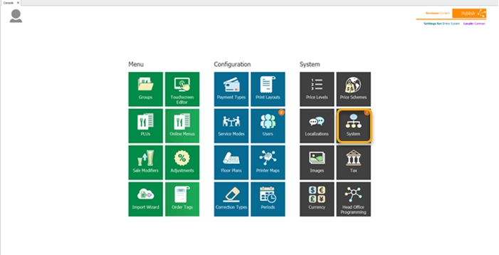 The Management Console with the System tile