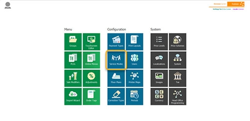 The Management Console with the Service Modes tile
